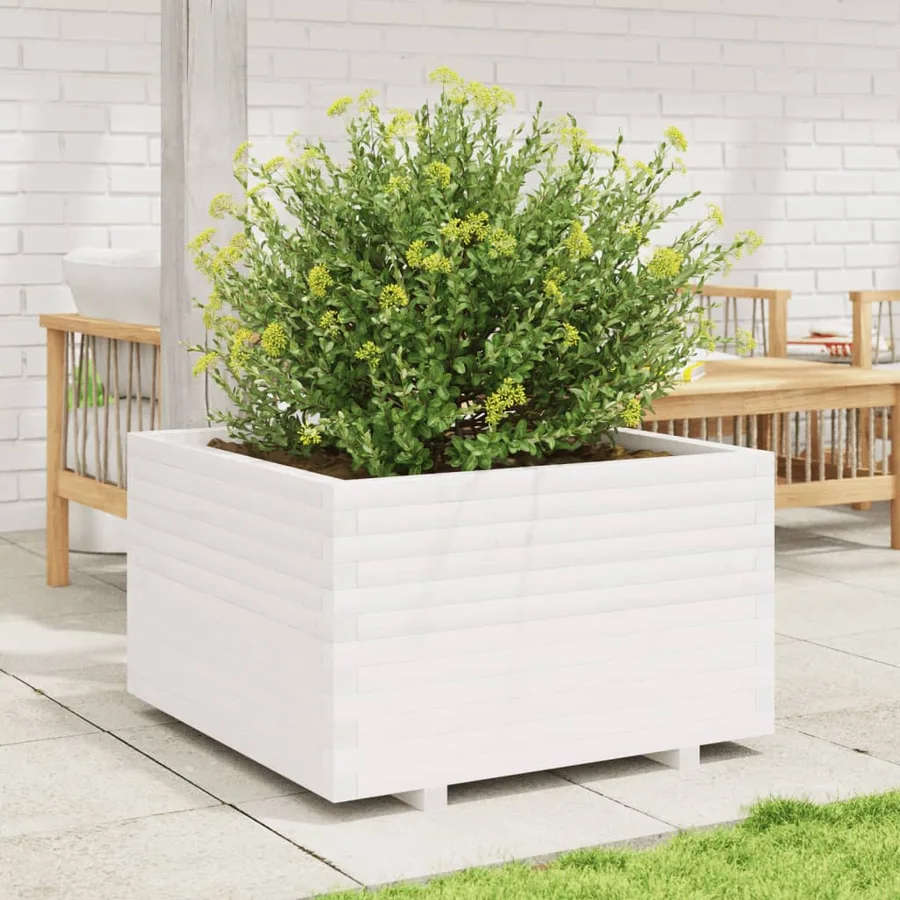Jardinière blanc 80x80x49,5 cm bois de pin massif - 3