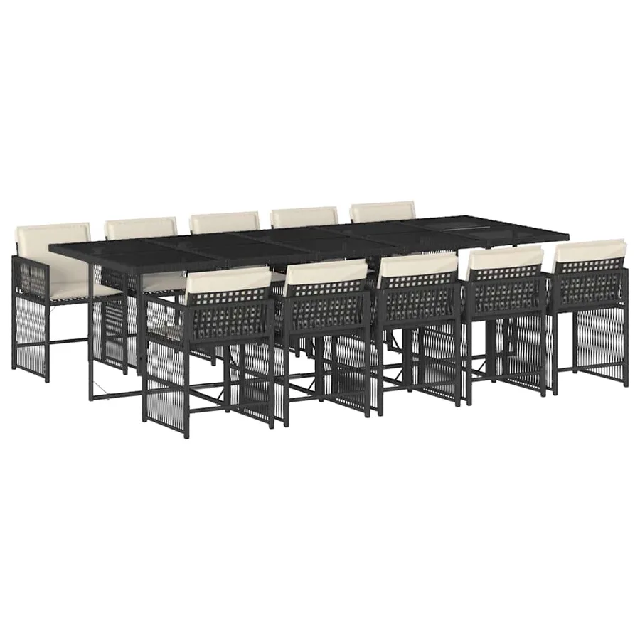 Ensemble à manger de jardin 11 pcs coussins noir résine tressée - 2