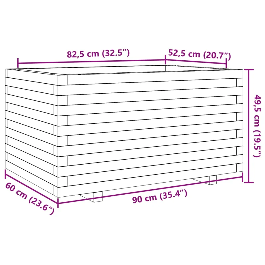 Jardinière cire marron 90x60x49,5 cm bois de pin massif - 10