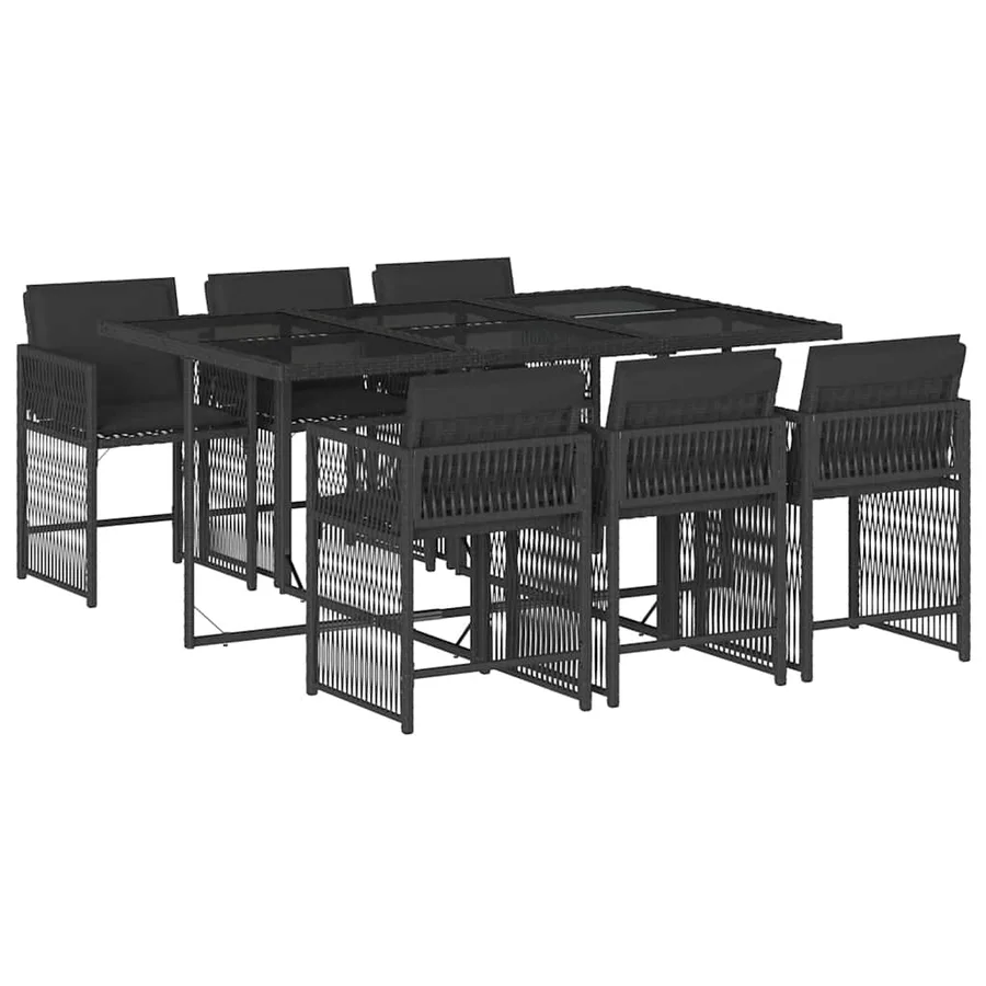 Ensemble à manger de jardin coussins 7pcs Noir Résine tressée - 2