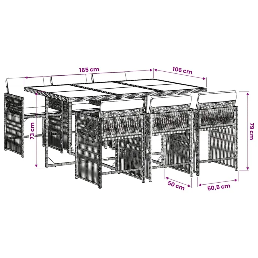 Ensemble à manger de jardin coussins 7pcs Noir Résine tressée - 6