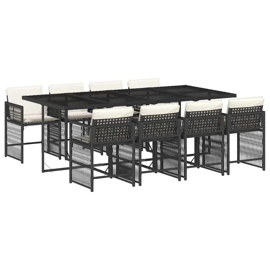 Ensemble à manger de jardin 9pcs coussins noir résine tressée - 2