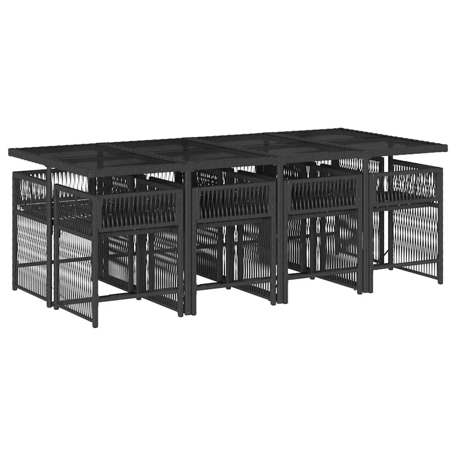Ensemble à manger de jardin 9pcs coussins noir résine tressée - 3