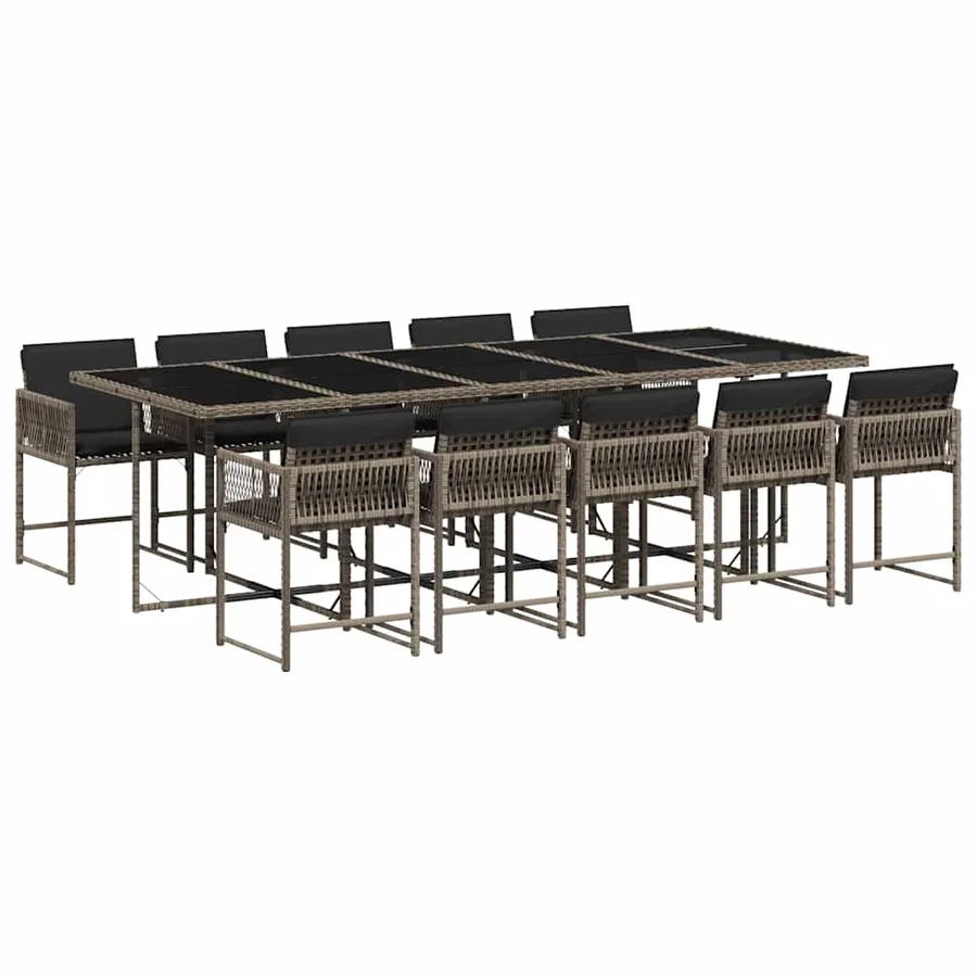 Ensemble à manger de jardin 11pcs avec coussins gris poly rotin - 2