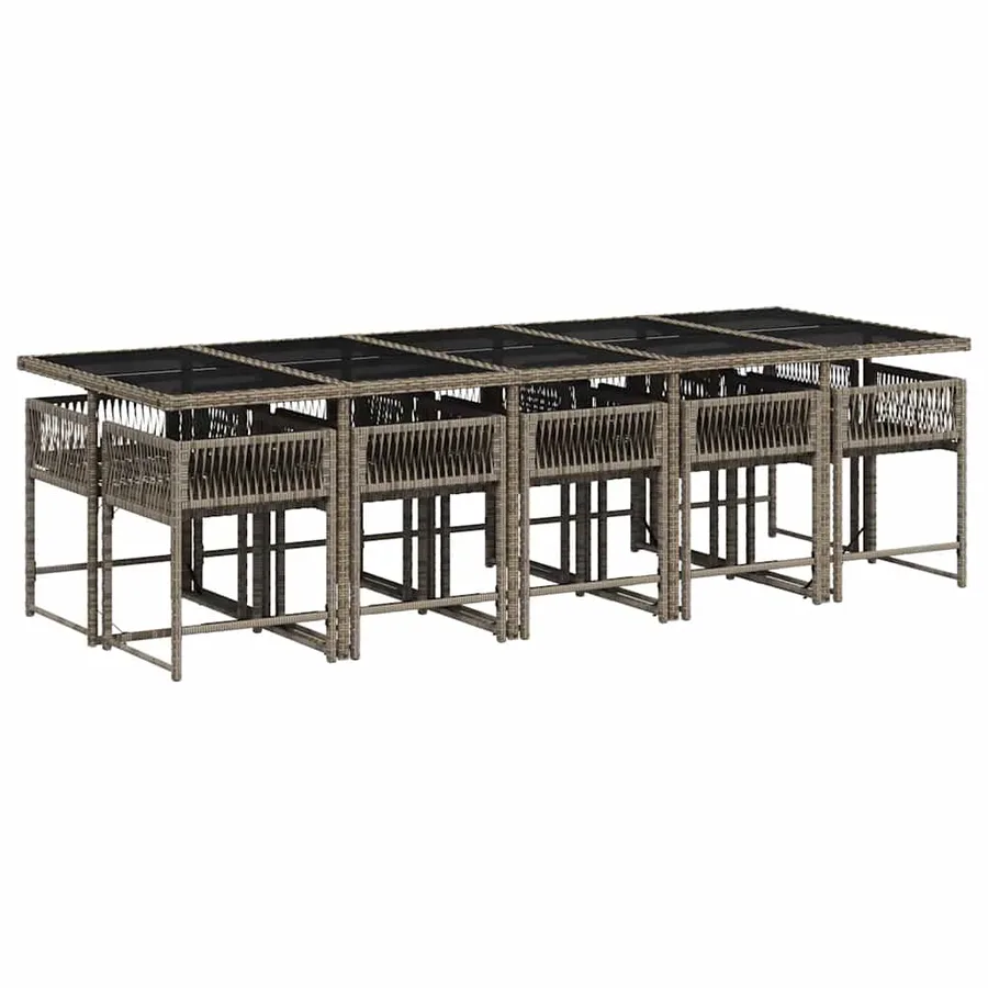 Ensemble à manger de jardin 11pcs avec coussins gris poly rotin - 3