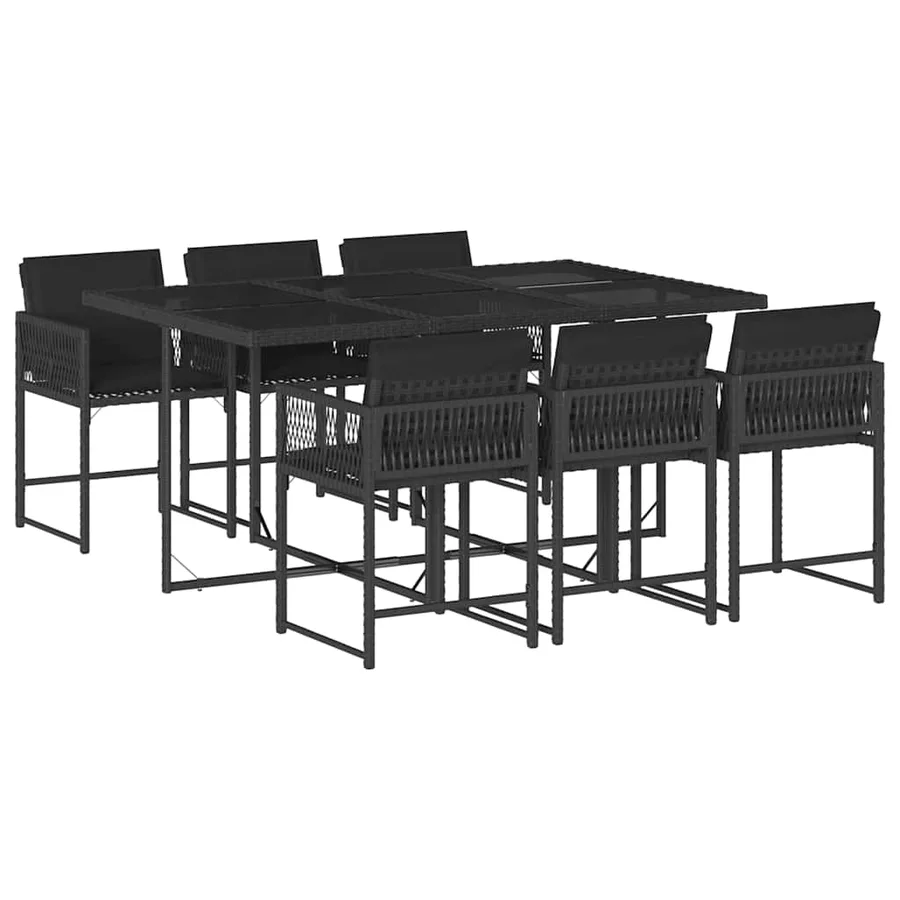 Ensemble à manger de jardin coussins 7pcs Noir Résine tressée - 2