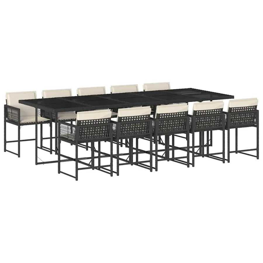 Ensemble à manger de jardin 11 pcs coussins noir résine tressée - 2