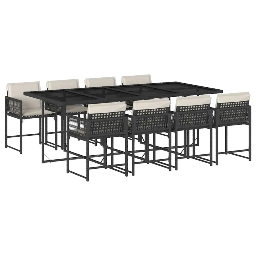 Ensemble à manger de jardin 9pcs coussins noir résine tressée - 2