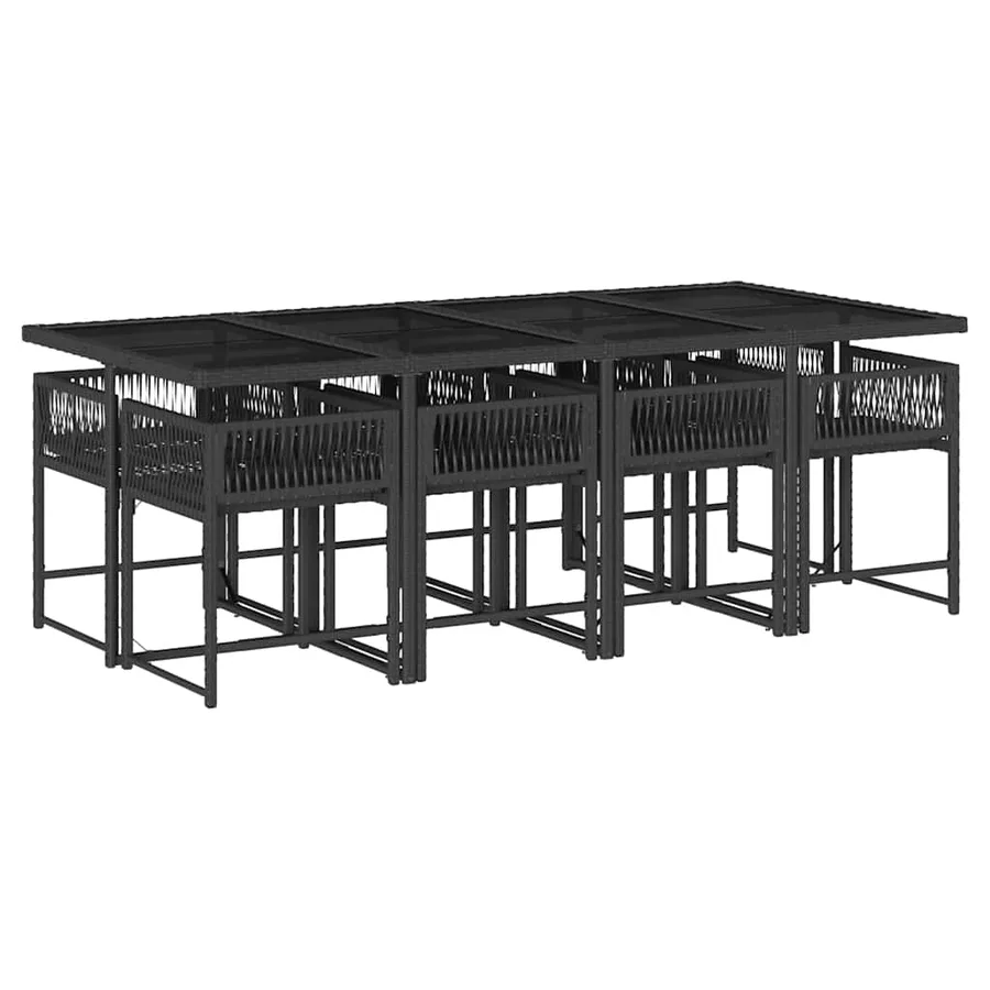 Ensemble à manger de jardin 9pcs coussins noir résine tressée - 3