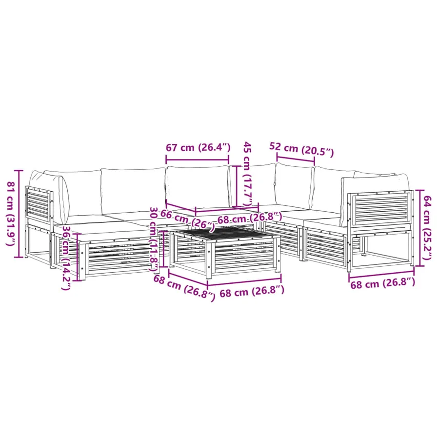 Salon de jardin avec coussins 8 pcs bois massif d'acacia - 14