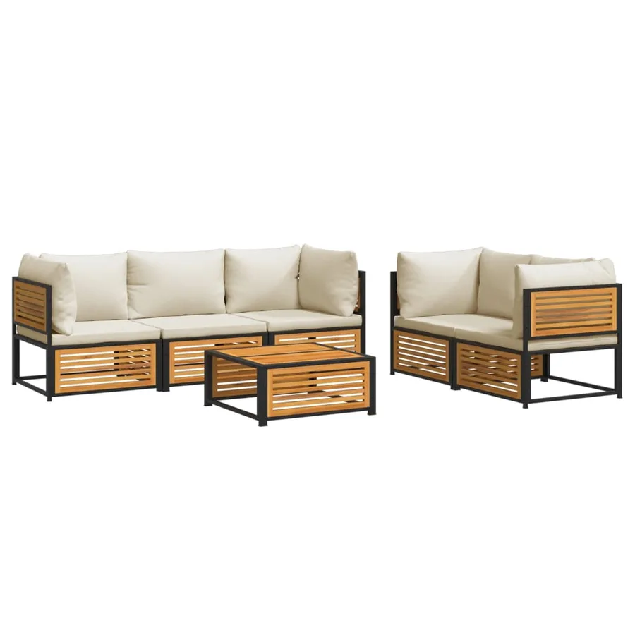 Salon de jardin avec coussins 6 pcs bois d'acacia solide - 2
