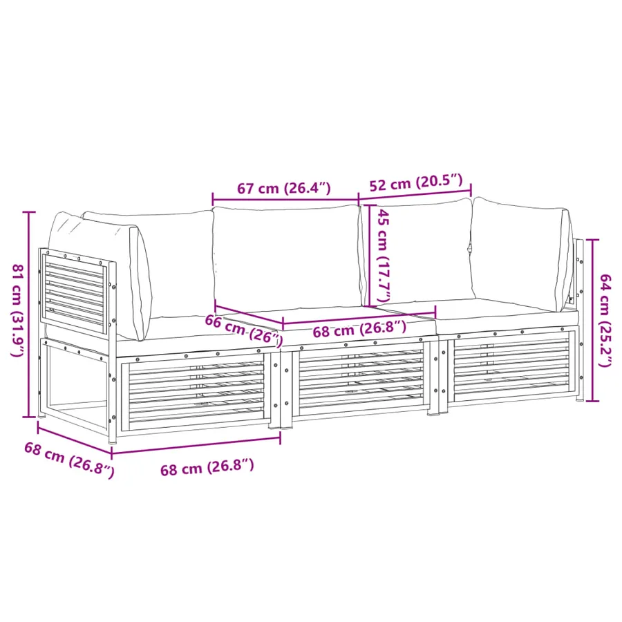 Salon de jardin avec coussins 3 pcs bois massif d'acacia - 10