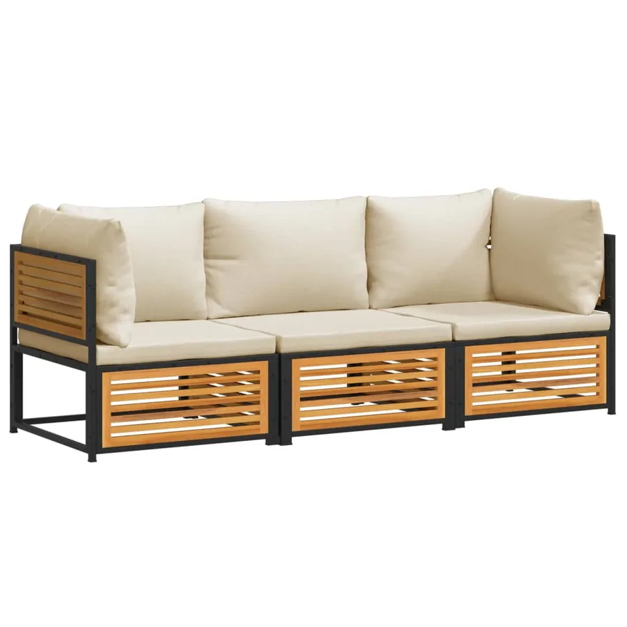 Salon de jardin avec coussins 3 pcs bois massif d'acacia - 2