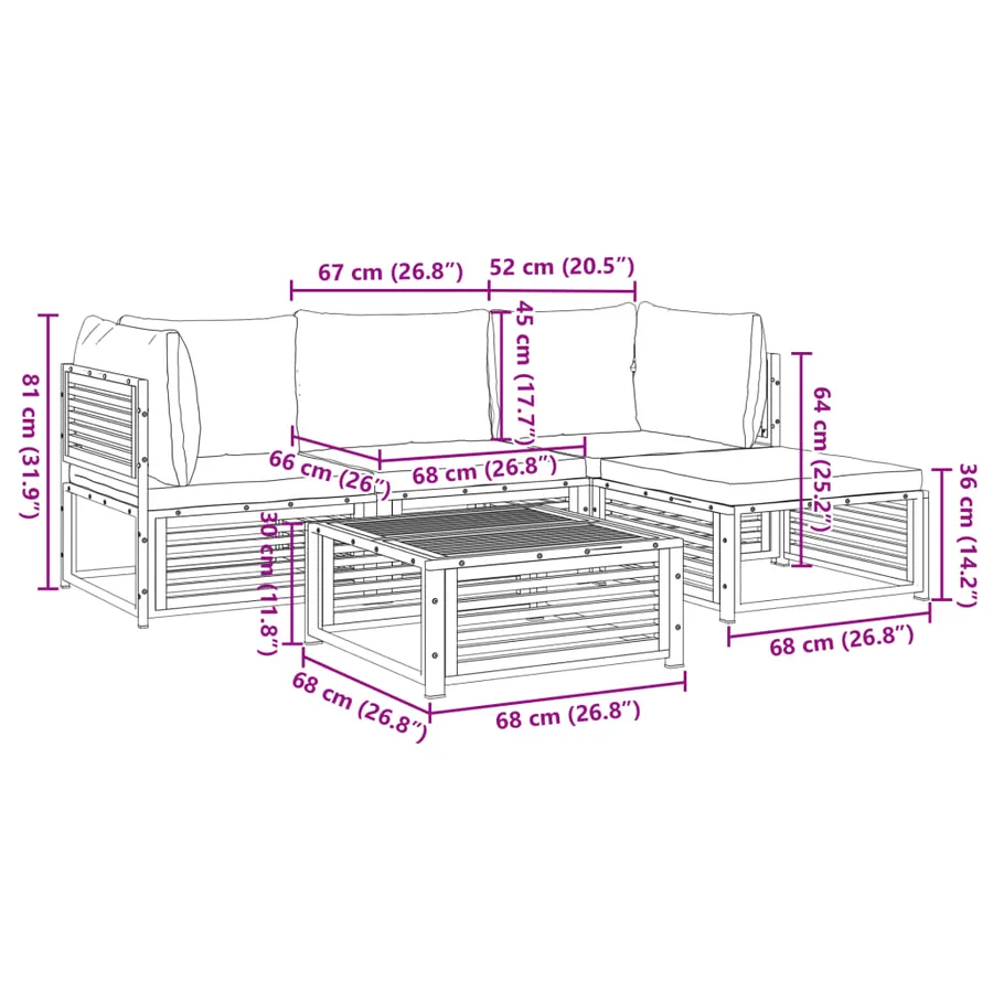 Salon de jardin avec coussins 5 pcs Bois d'acacia solide - 14