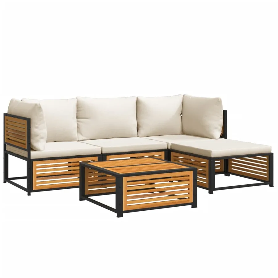 Salon de jardin avec coussins 5 pcs Bois d'acacia solide - 2