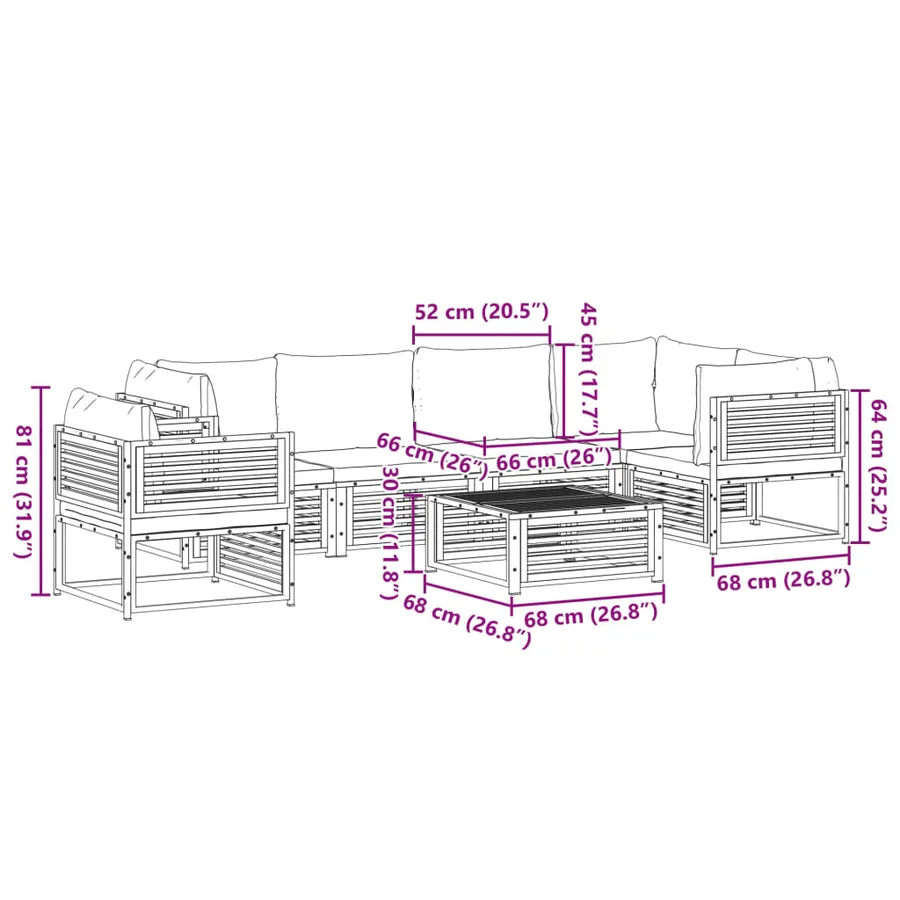 Salon de jardin avec coussins 7 pcs bois massif d'acacia - 14