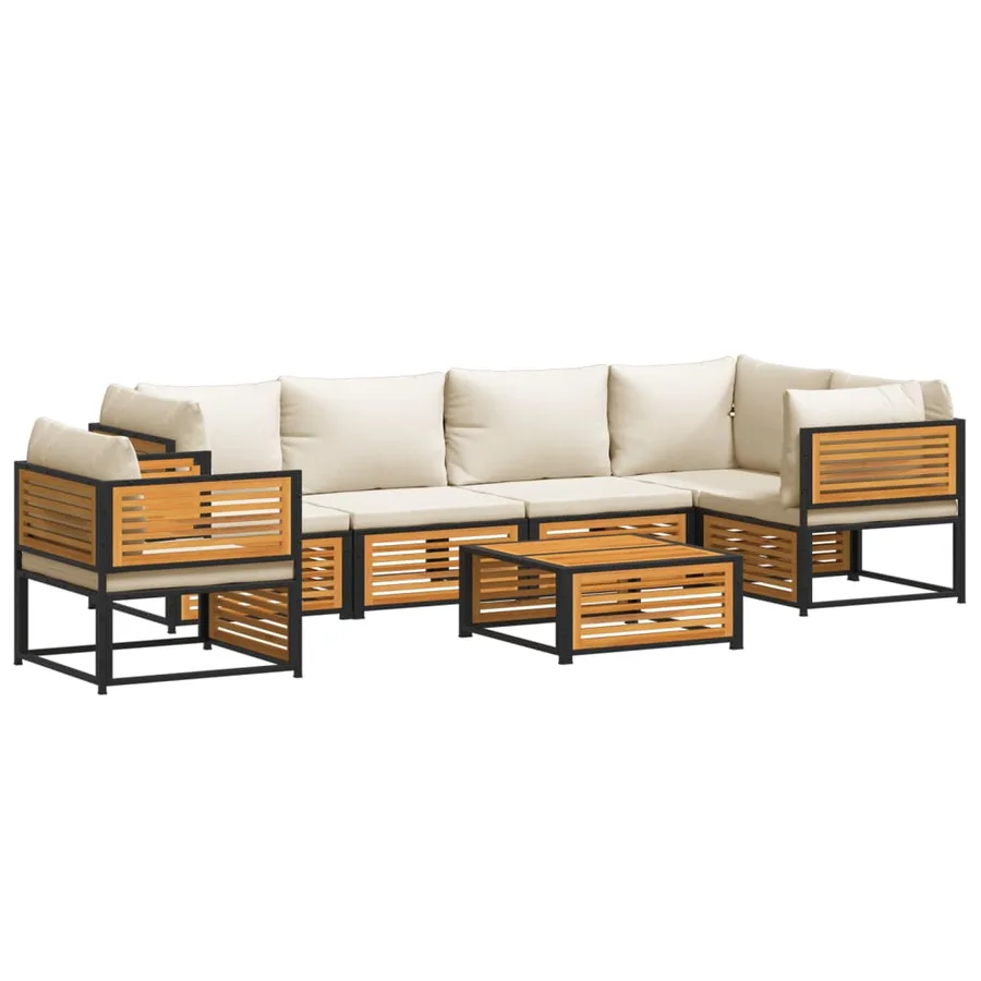 Salon de jardin avec coussins 7 pcs bois massif d'acacia - 2