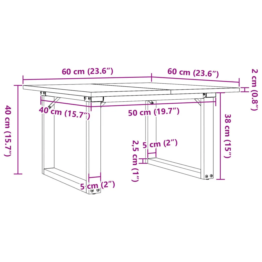 Table basse cadre en O 60x60x40 cm bois de pin massif et acier - 10