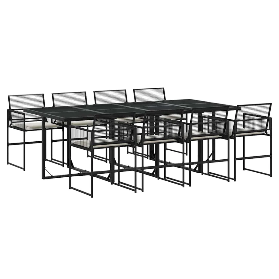 Ensemble à manger de jardin 9pcs coussins noir résine tressée - 2