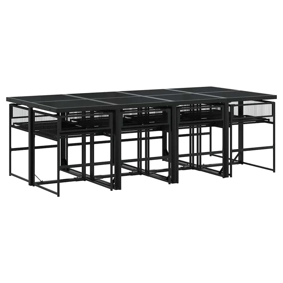 Ensemble à manger de jardin 9pcs coussins noir résine tressée - 3