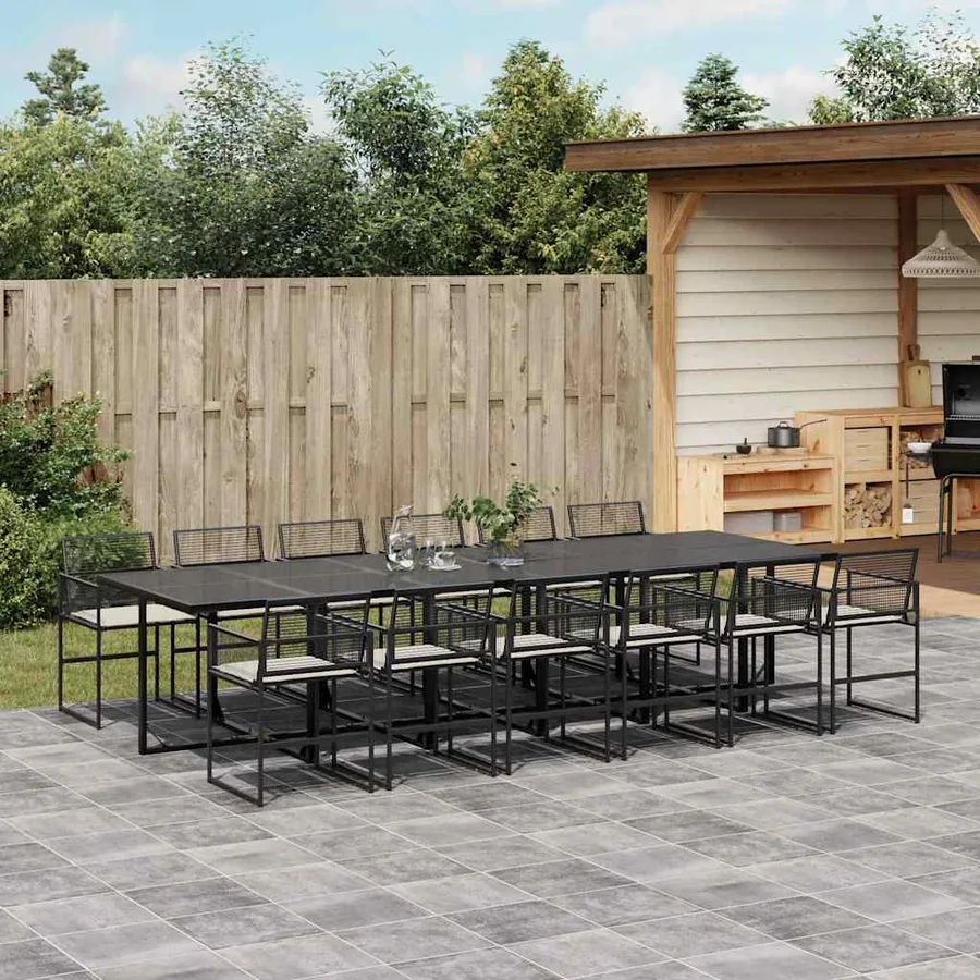 Ensemble à manger de jardin 13 pcs coussins noir résine tressée
