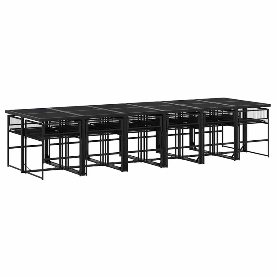 Ensemble à manger de jardin 13 pcs coussins noir résine tressée - 3