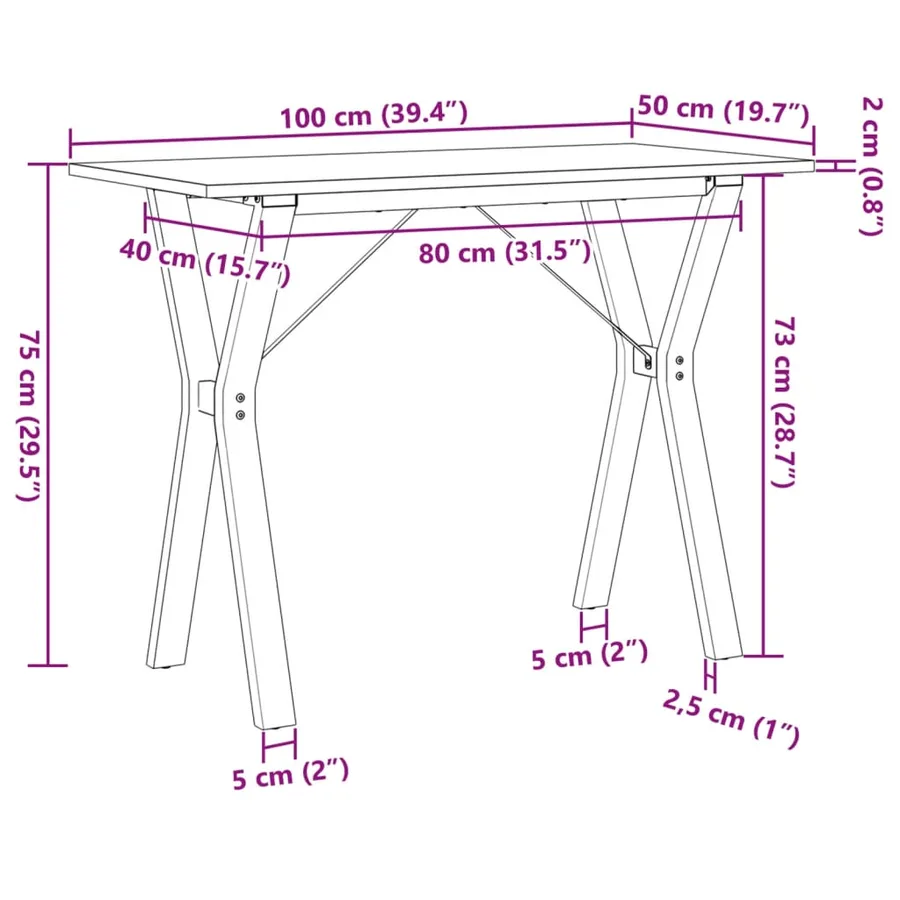 Table à manger cadre en Y 100x50x75 cm bois de pin massif acier - 10