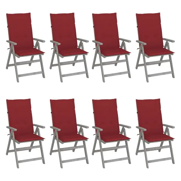 Reclining garden chairs and cushions set of 8 Grey Acacia
