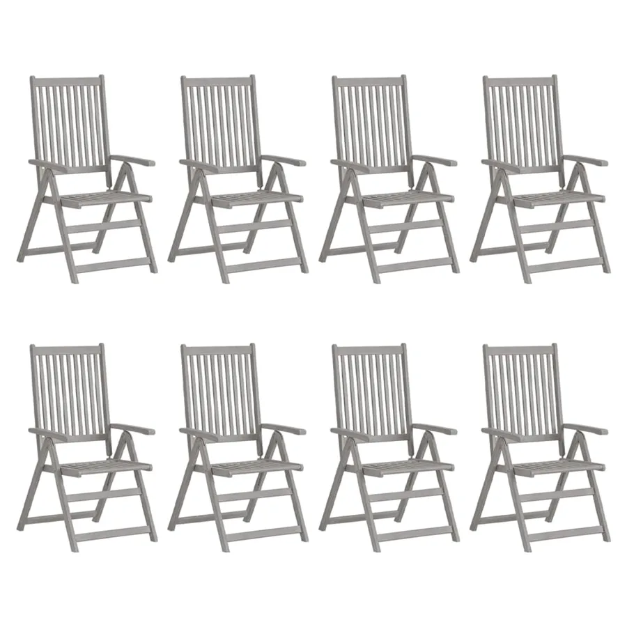 Chaises inclinables de jardin et coussins lot de 8 Gris Acacia - 2