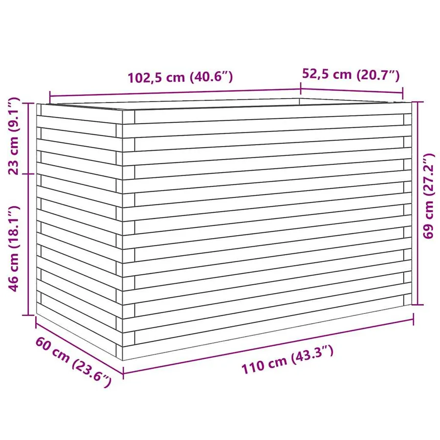 Jardinière blanc 110x60x68,5 cm bois de pin massif - 10