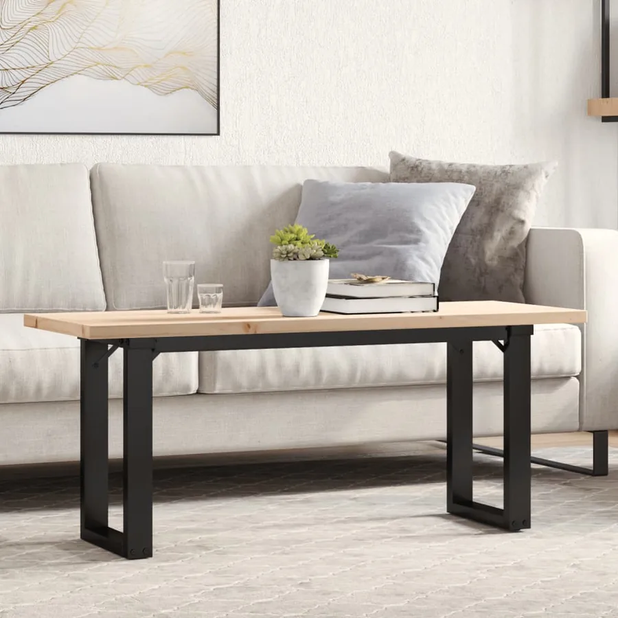 Table basse cadre en O 110x40x45,5 cm bois de pin massif acier