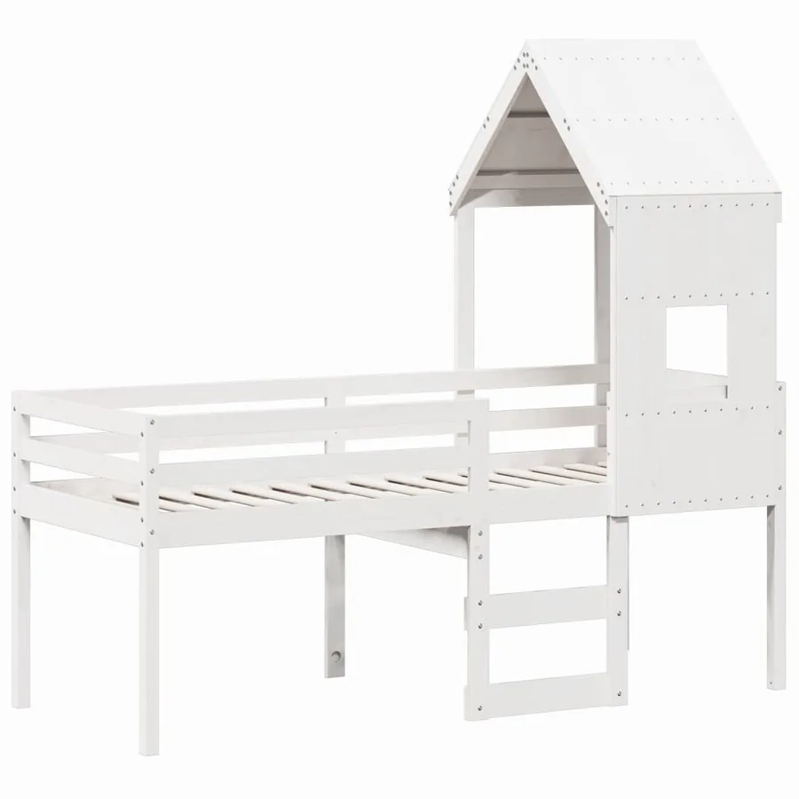 Lit haut sans matelas blanc 90x200 cm bois de pin massif - 3