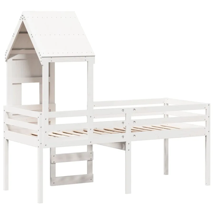 Lit haut sans matelas blanc 90x200 cm bois de pin massif - 8