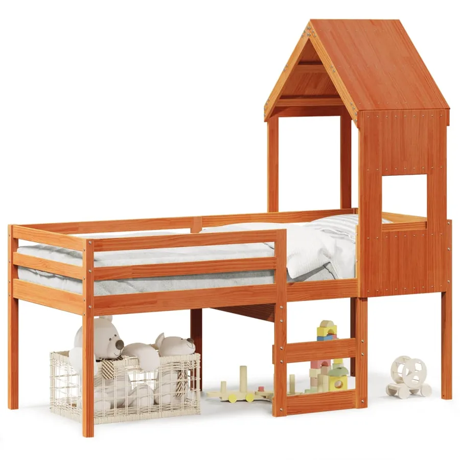 Lit haut sans matelas cire marron 75x190 cm bois de pin massif - 2