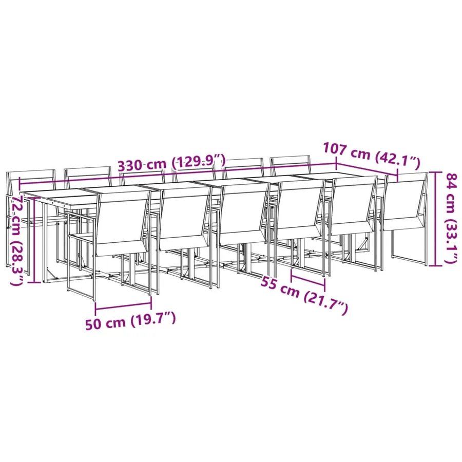 Ensemble à manger de jardin 13 pcs noir textilène - 8
