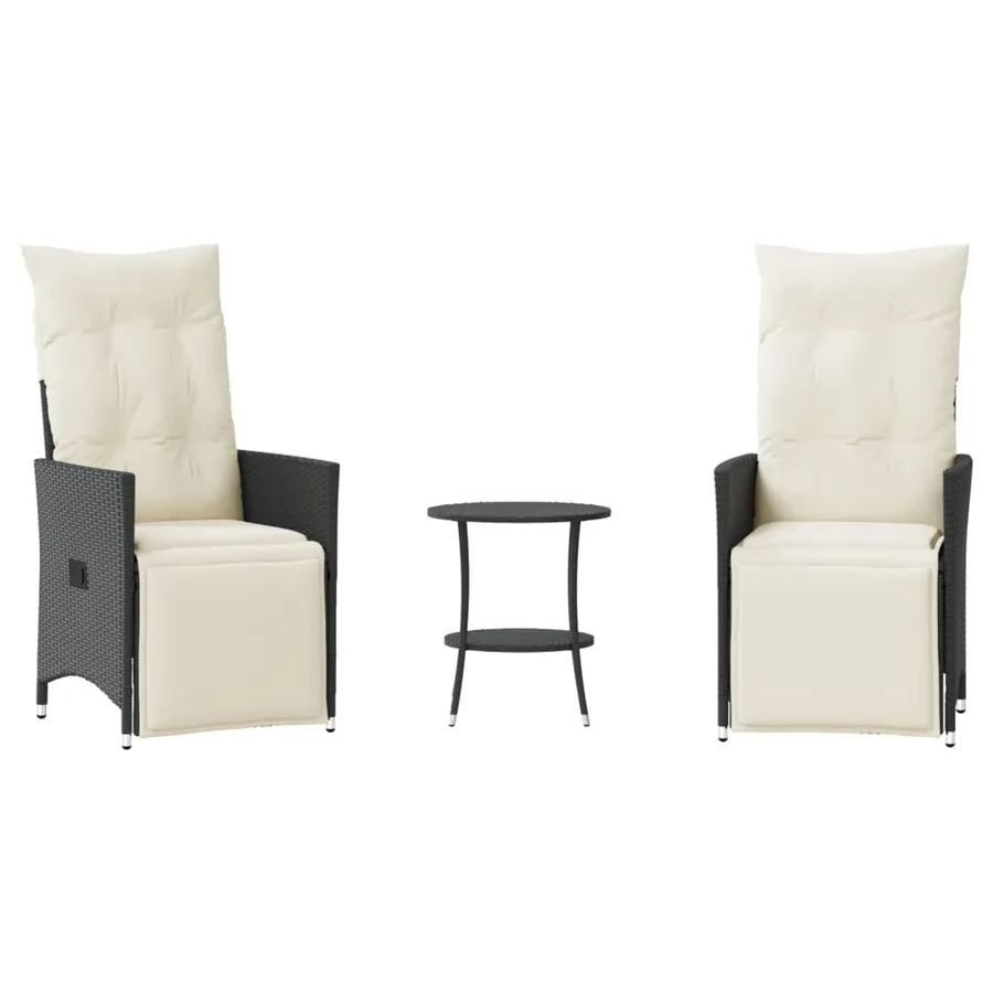 Ensemble de bistro 3 pcs avec coussins noir résine tressée - 2
