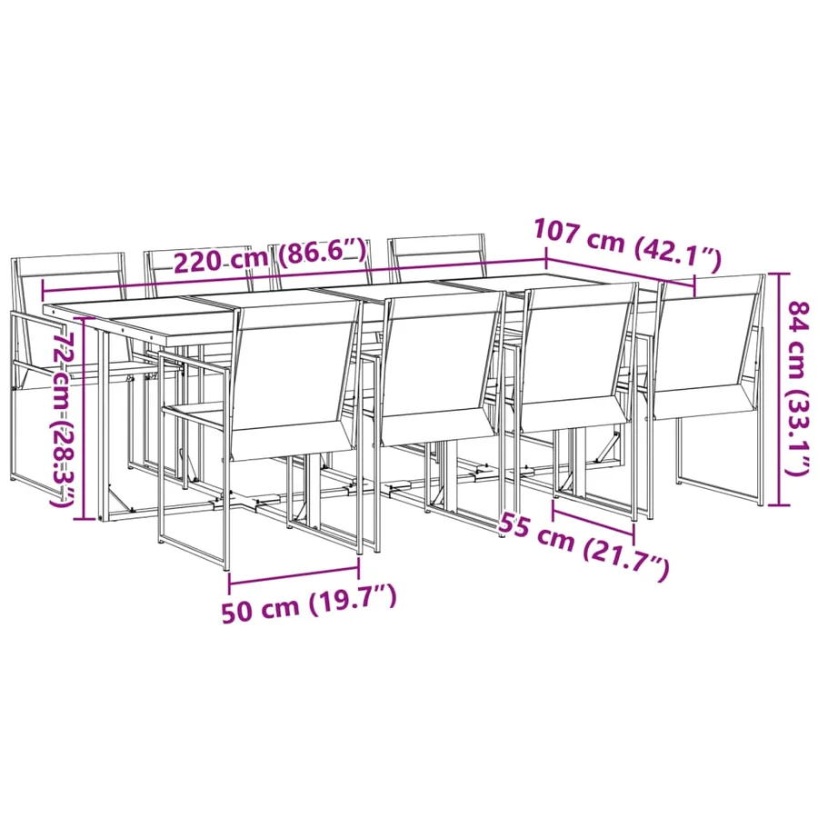 Ensemble à manger de jardin 9 pcs noir textilène - 8