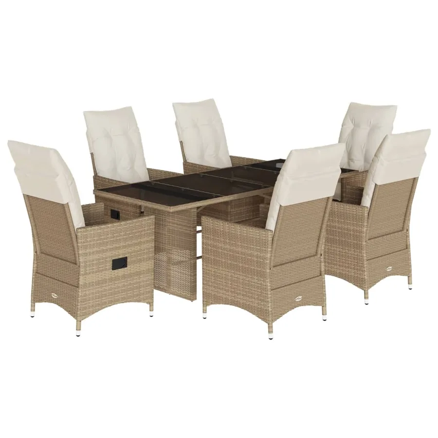 Ensemble à manger de jardin et coussins 7 pcs beige poly rotin - 2