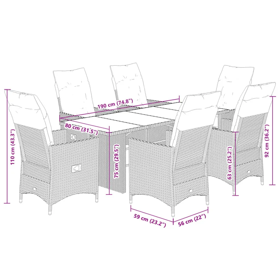 Ensemble à manger de jardin et coussins 7 pcs beige poly rotin - 7