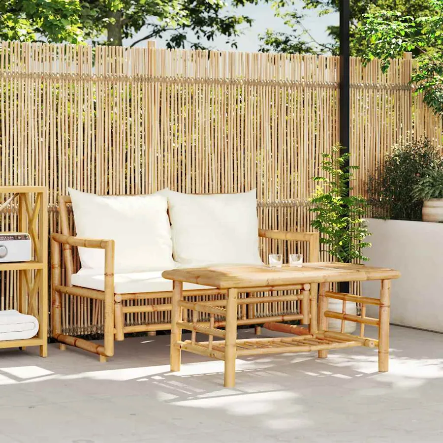 Ensemble de canapés de jardin 2 pièces avec coussins en bambou