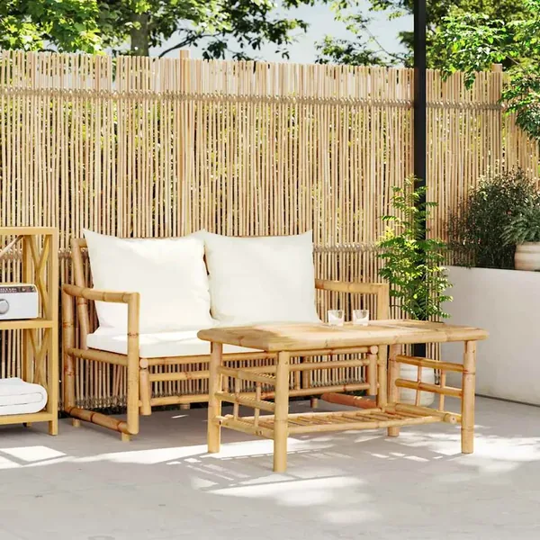 Ensemble de canapés de jardin 2 pièces avec coussins en bambou