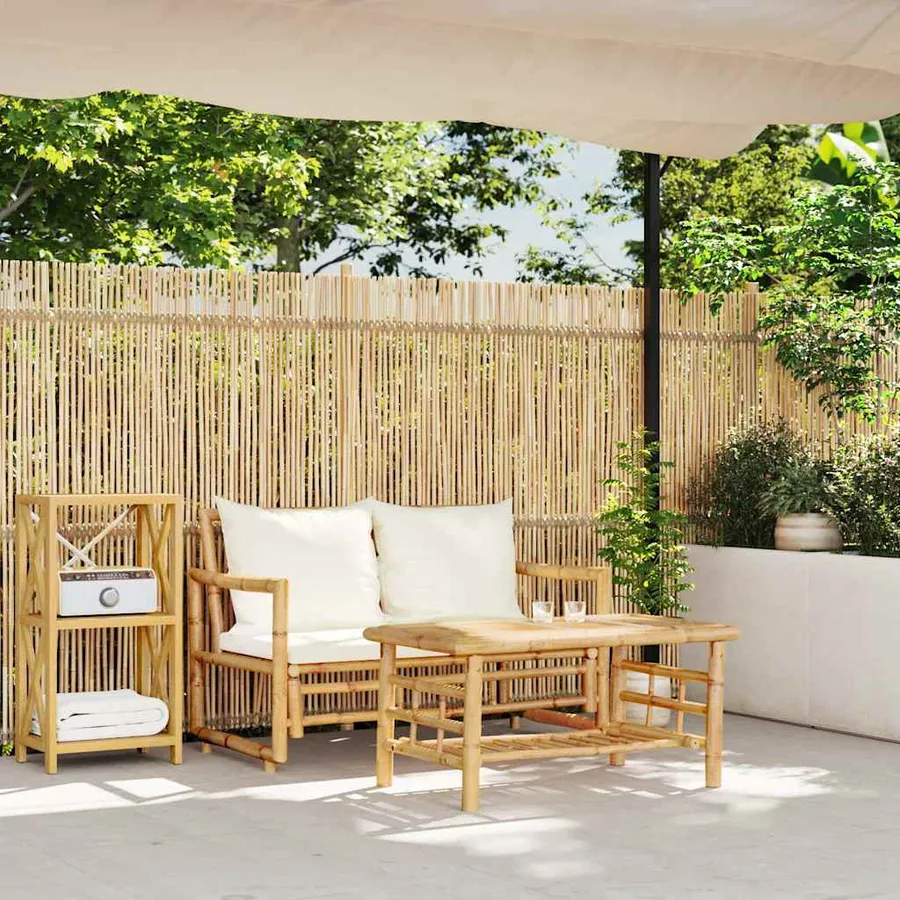Ensemble de canapés de jardin 2 pièces avec coussins en bambou - 3