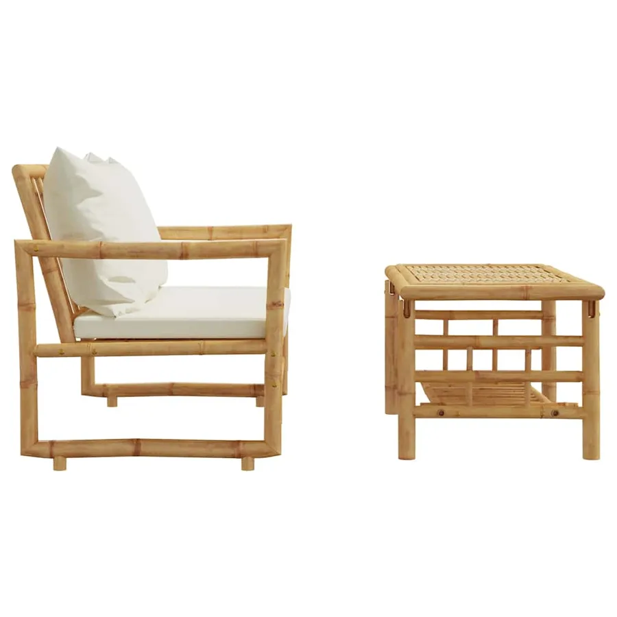 Ensemble de canapés de jardin 2 pièces avec coussins en bambou - 5