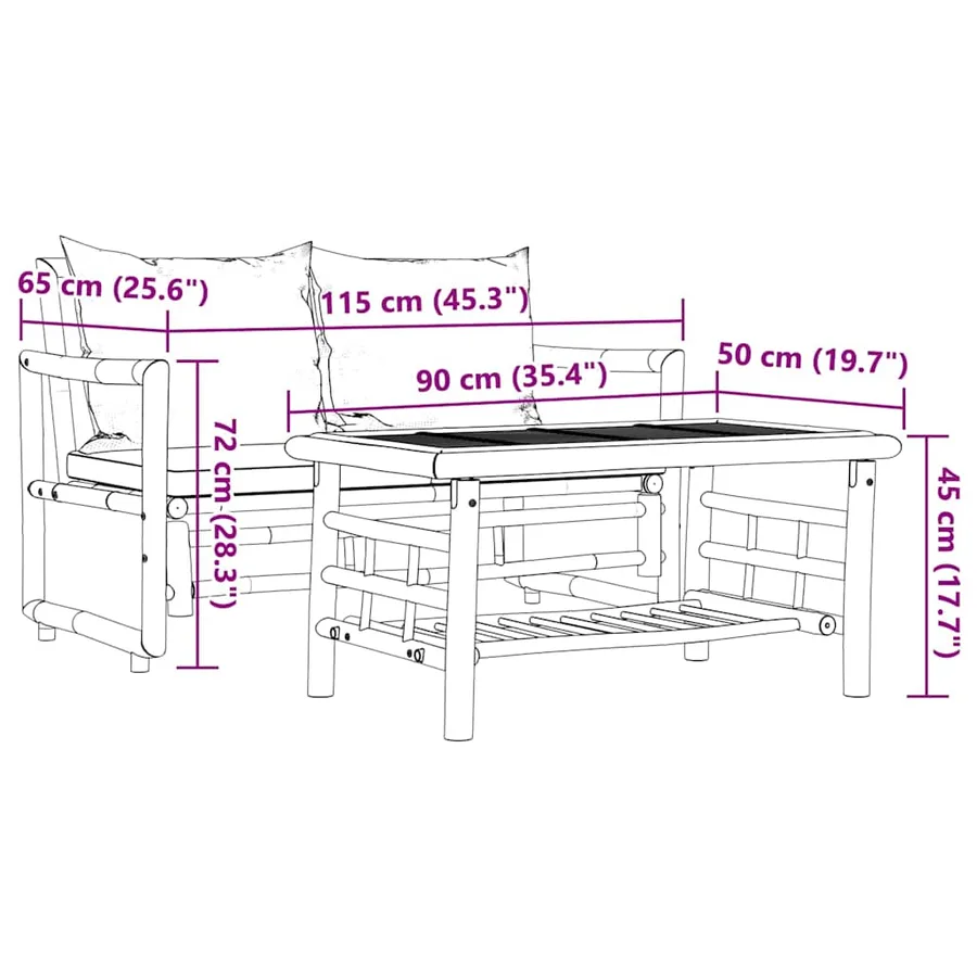 Ensemble de canapés de jardin 2 pièces avec coussins en bambou - 8