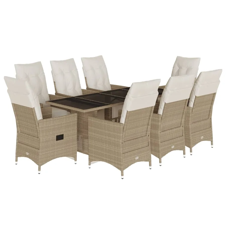 Ensemble de bistro de jardin 9 pcs coussins beige poly rotin - 2
