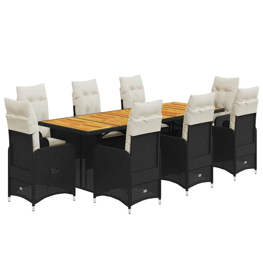 Ensemble de bistro de jardin 9 pcs coussins noir poly rotin - 2