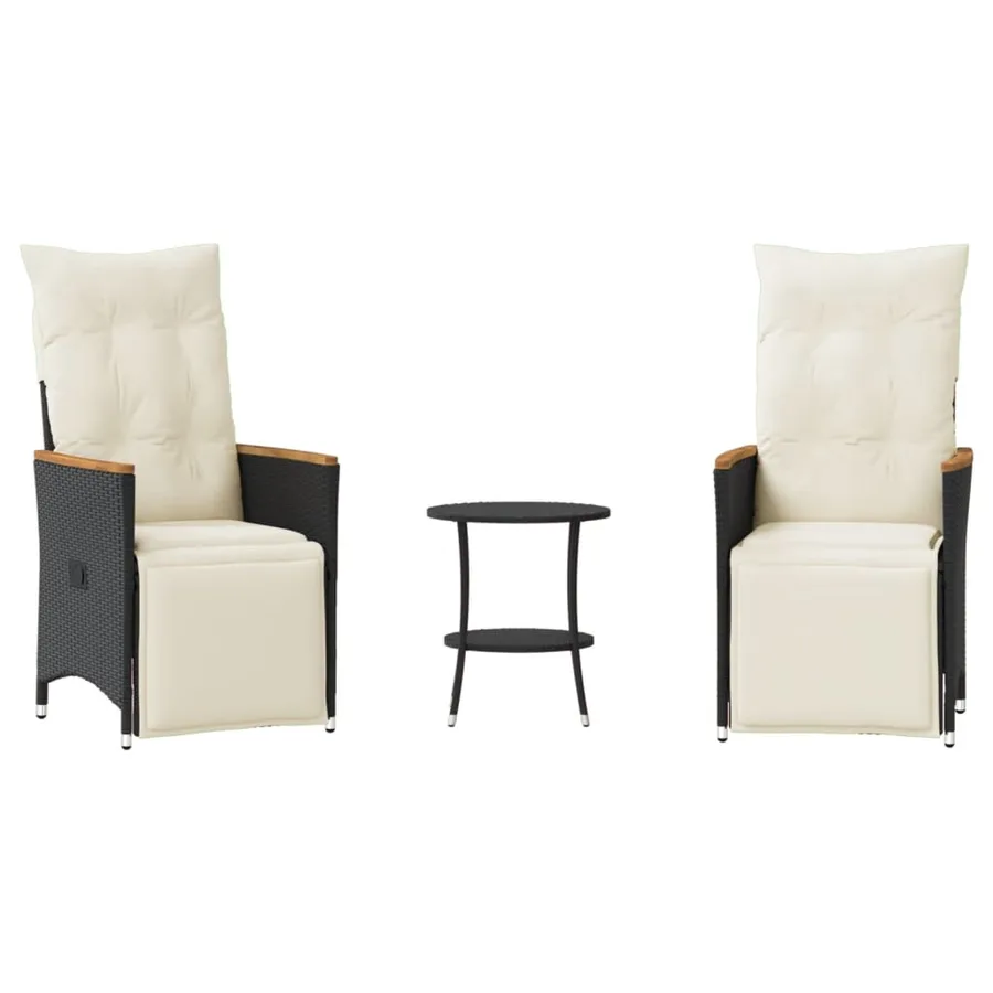 Ensemble de bistro 3 pcs avec coussins noir résine tressée - 2