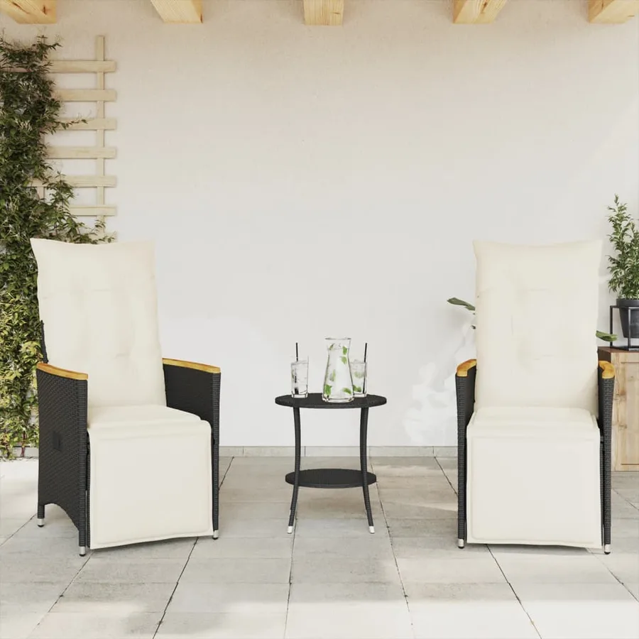 Ensemble de bistro 3 pcs avec coussins noir résine tressée - 3