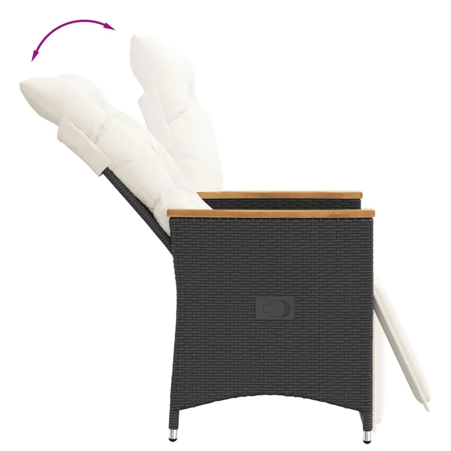 Ensemble de bistro 3 pcs avec coussins noir résine tressée - 5