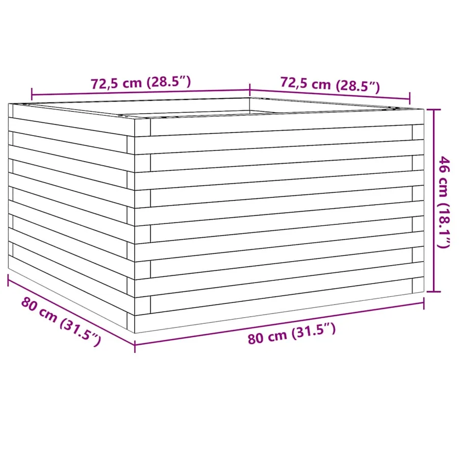 Jardinière cire marron 80x80x46 cm bois de pin massif - 10